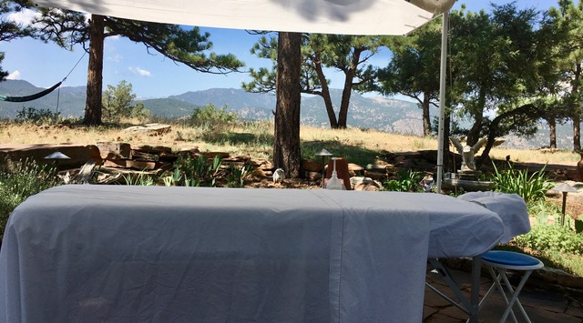 massage table under trees